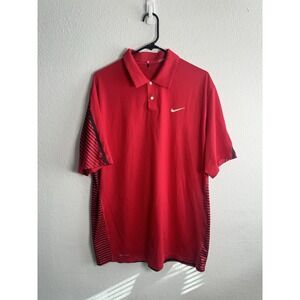 Nike Golf Tiger Woods Polo Shirt Engineered Striped Mens Large Dri-Fit Red Black